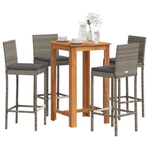Bar set 5pc grey rattan - grey, pe