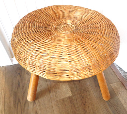 Wicker tripod stool vintage - tripod,